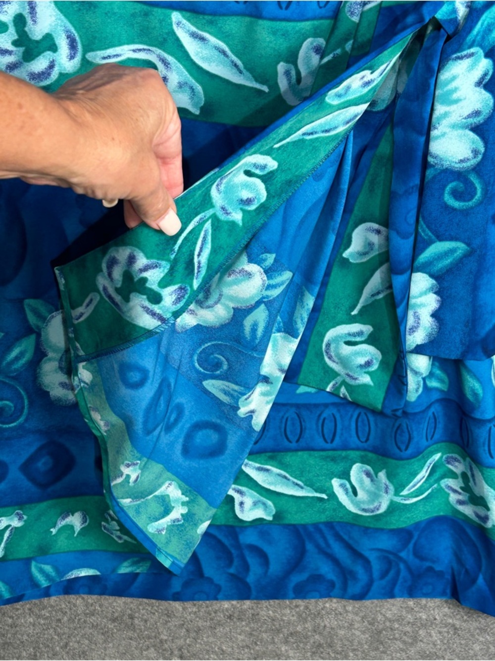 Sag Harbor Size 14 Blue Green Floral Sleeveless Faux Wrap Dress Tie Waist Zipper - Picture 2 of 7